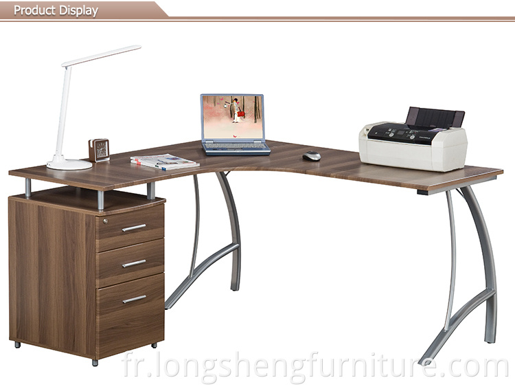 Conception de bureau de table d'ordinateur en forme de L avec tiroir